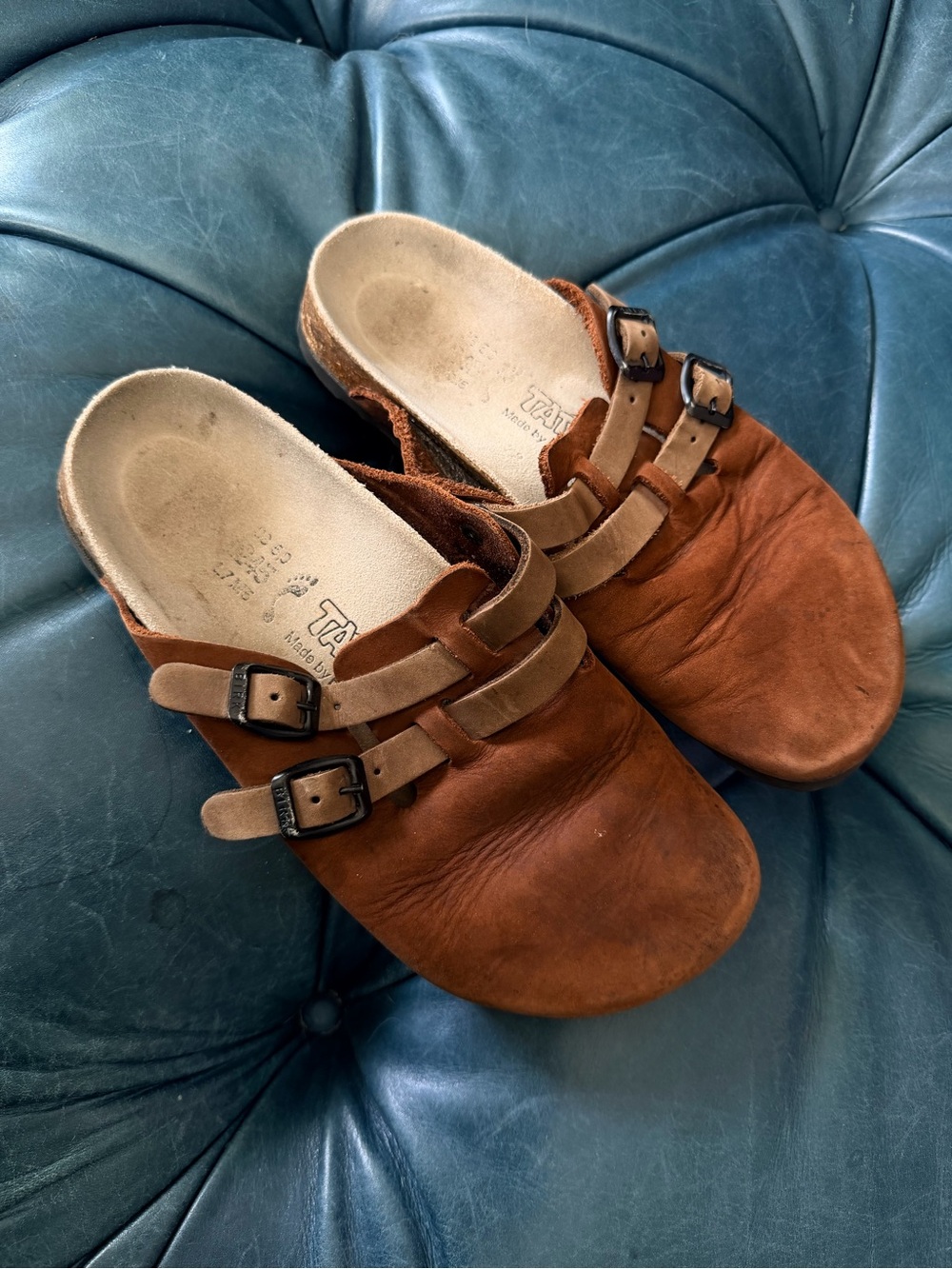 Birkenstock Tatami Brown Reddish Leather Slip-On Clogs with Dual Buckle Straps